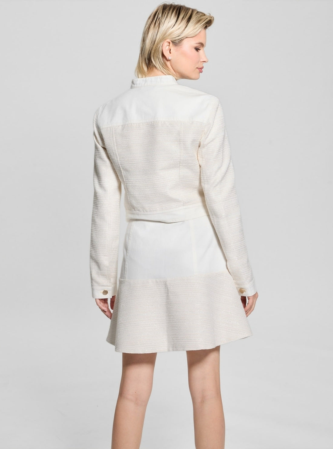 GUESS Womens White Elsie Tweed Denim Jacket W5GL23WH610 Back View