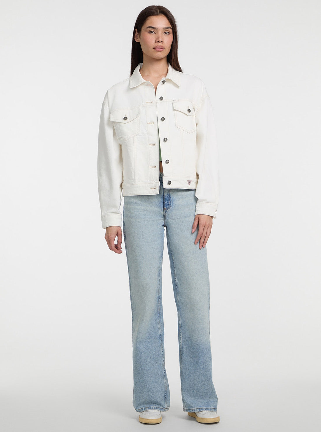 Guess Jeans White Oversize Trucker Jacket W5GN56D5M62 Full View