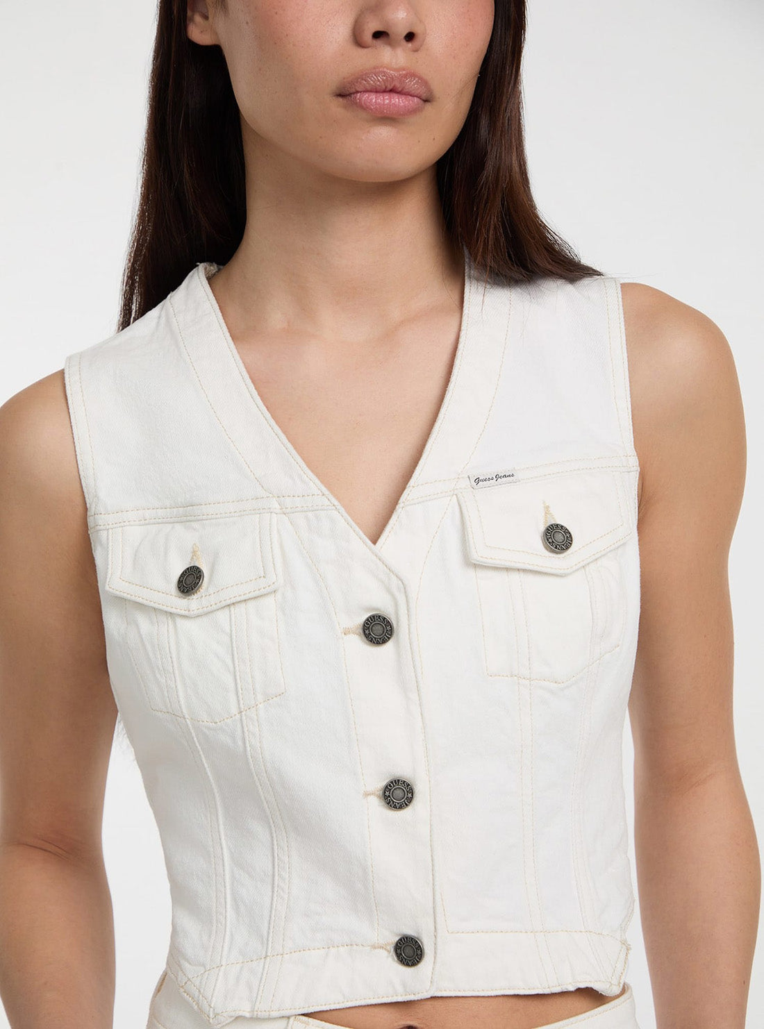 Guess Jeans Eco White Denim Vest W5GN74D5M62 Detail View