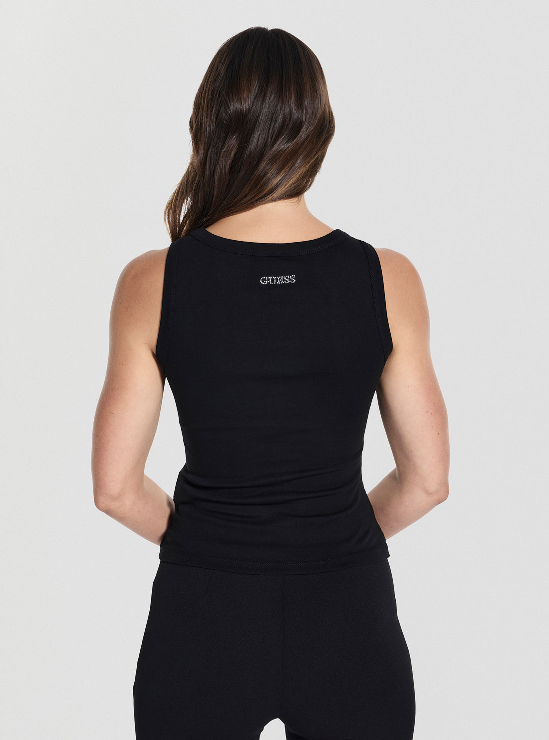 GUESS Womens Black Alexia Sequins Tank Top W5GP06KCS10 Back View