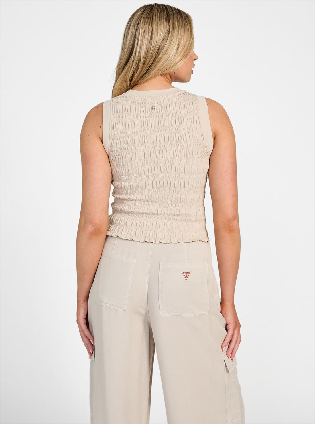 GUESS Womens Beige Claire Smock Tank Top W5GP17KCSA2 Detail View