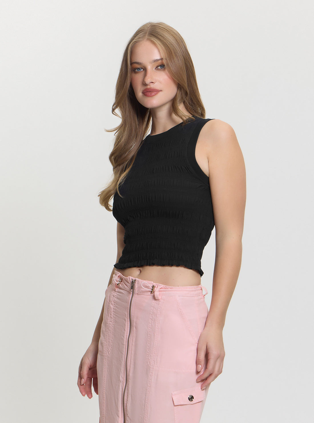 GUESS Womens Black Claire Smock Tank Top W5GP17KCSA2 Side View