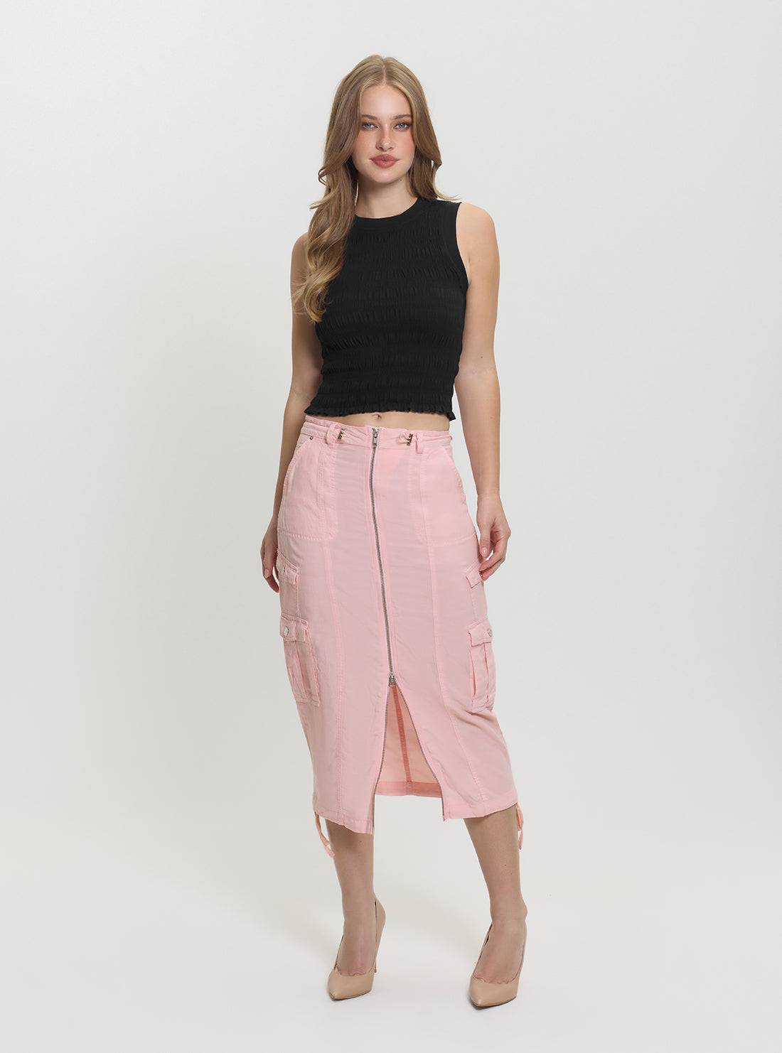 GUESS Womens Black Claire Smock Tank Top W5GP17KCSA2 Full View