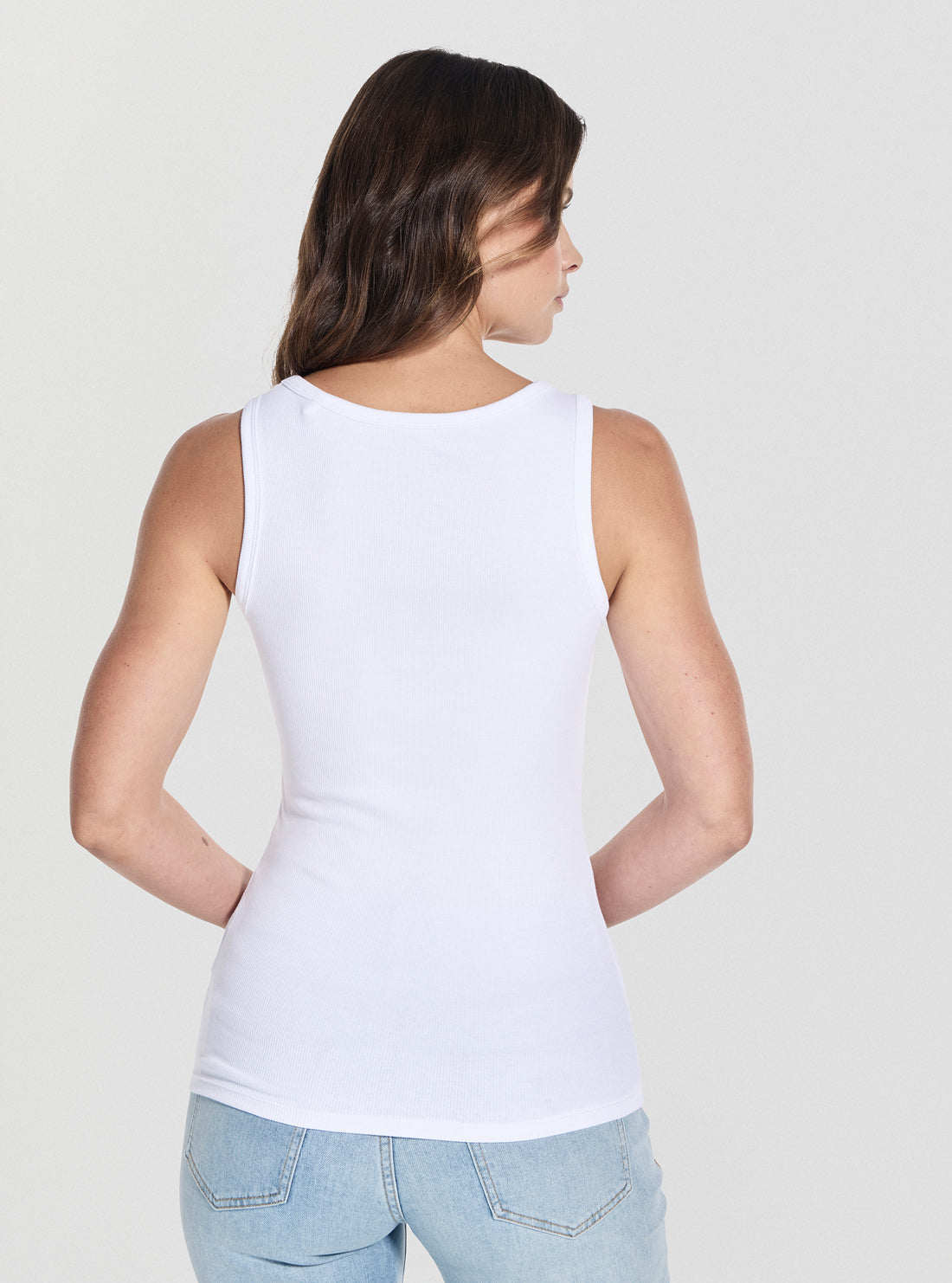 GUESS Womens White Embellished Logo Tank Top W5GP29KA0H1 Back View