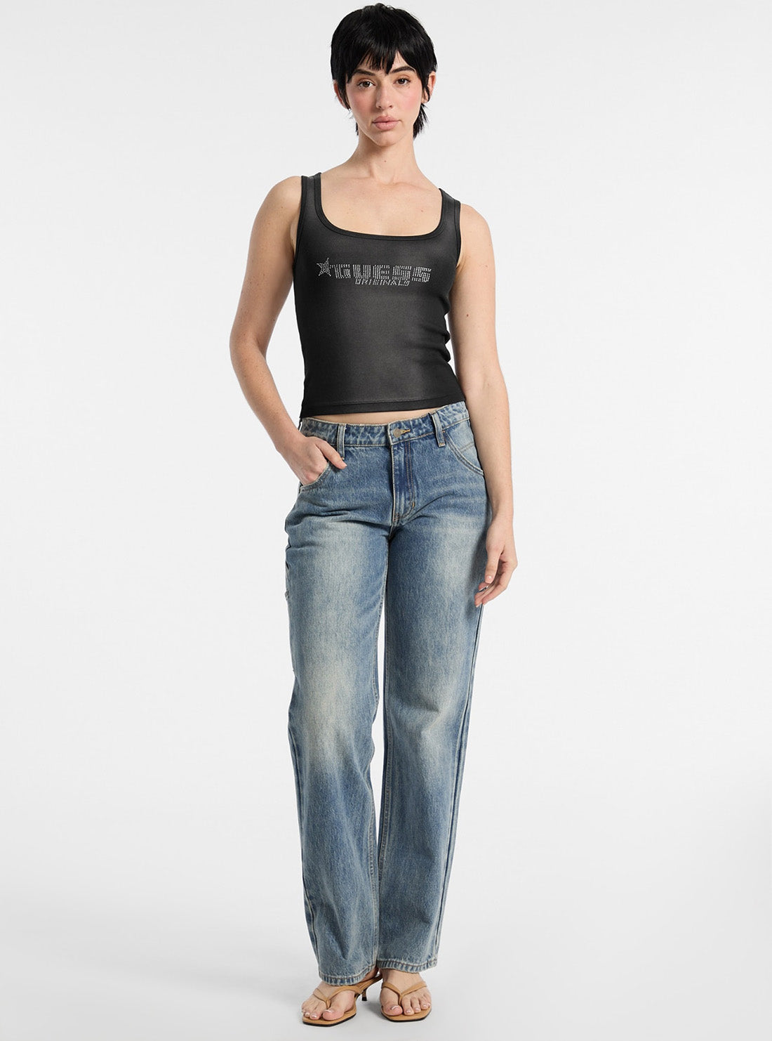 Guess Original Black Go Rhinestone Tank W5GP50KCTT1 Full View