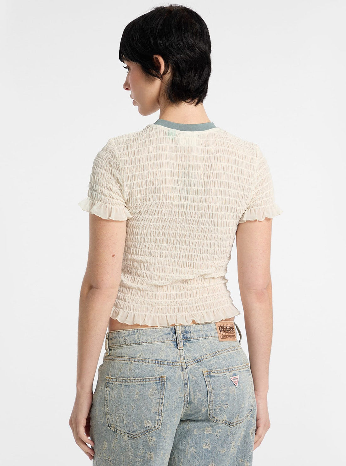 Guess Original Beige Go Smocked Mesh Tee W5GP51KBBF2 Back View