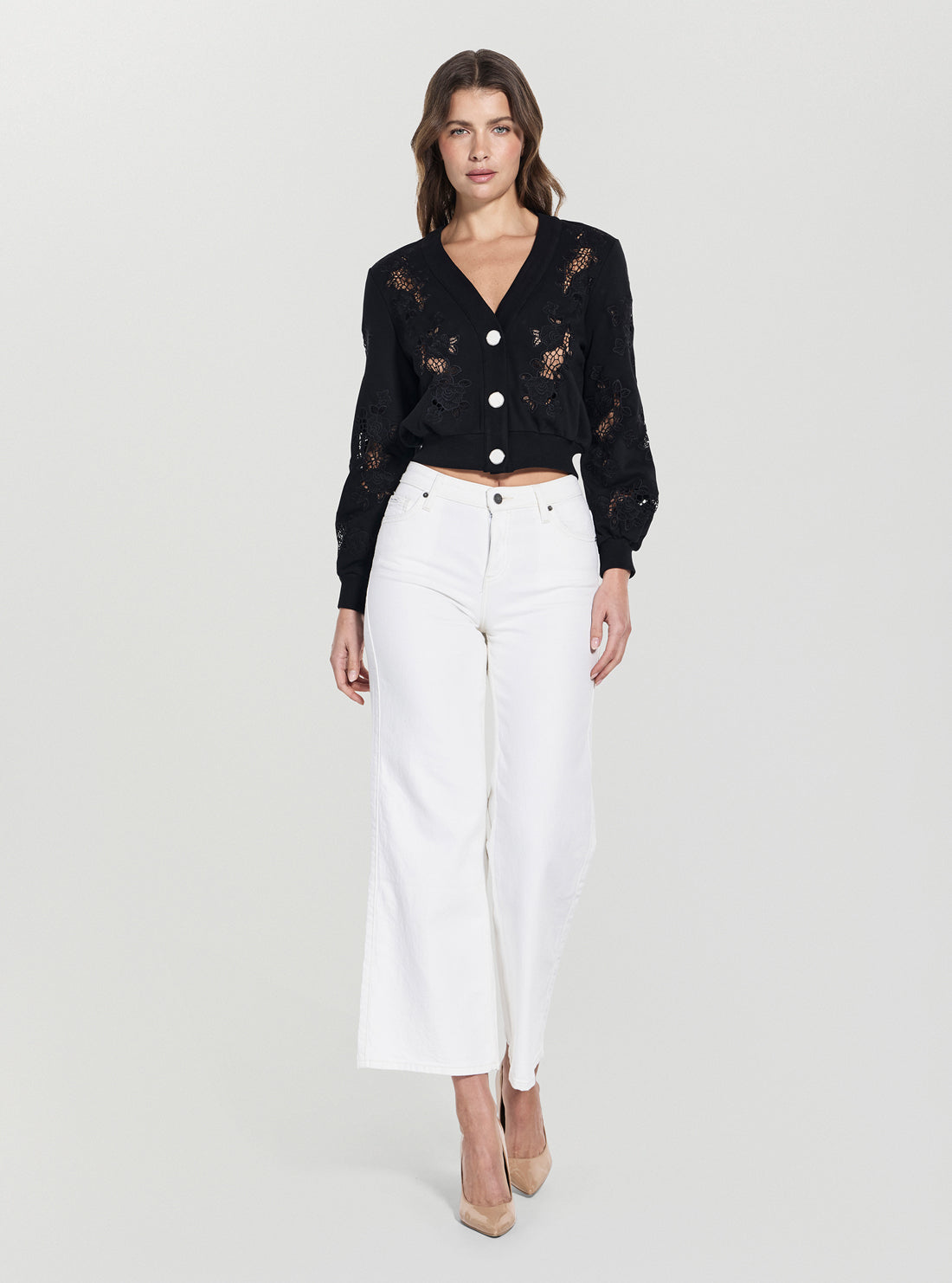 GUESS Womens Black Cut-Out Fleece Cardigan W5GQ11KCWY1 Full View