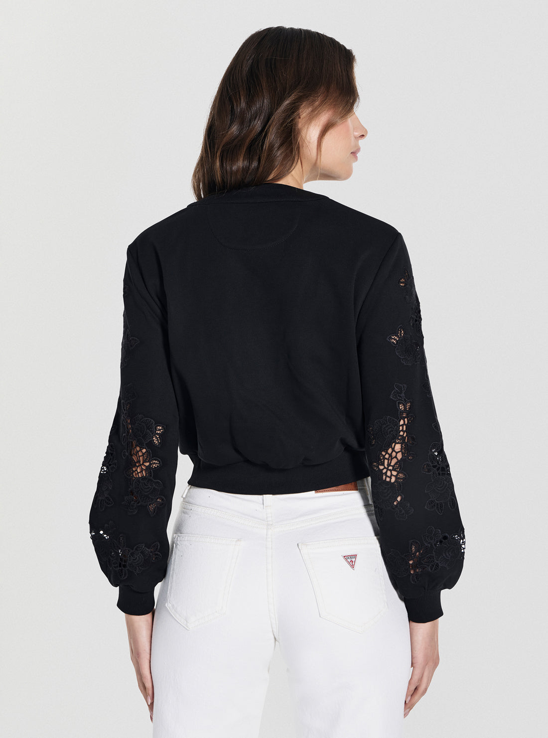 GUESS Womens Black Cut-Out Fleece Cardigan W5GQ11KCWY1 Back View