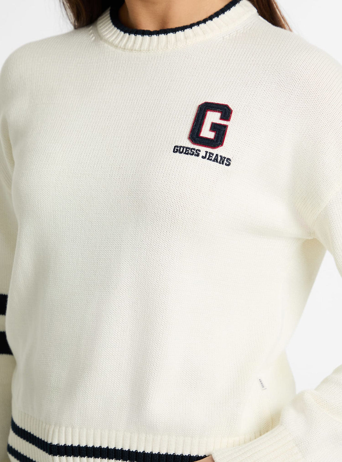 Guess Jeans White G Patch Knitted Sweater W5GR01Z3HM1 Detail View