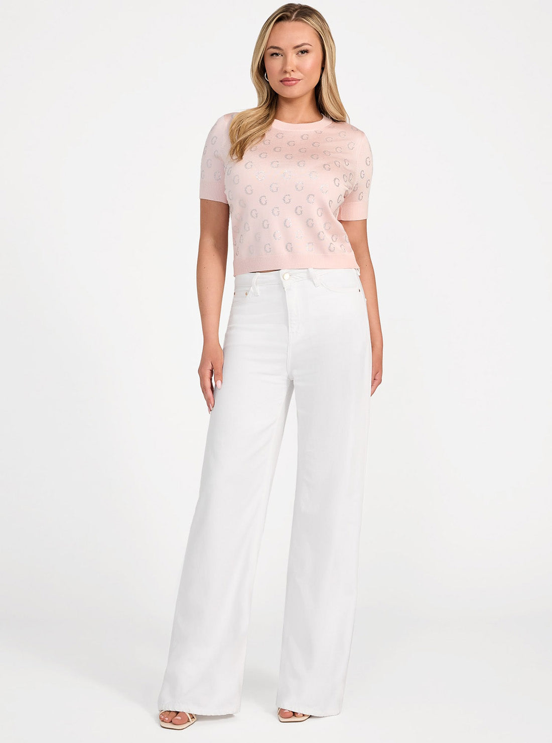 GUESS Womens Pink Jasmine Boxy Sweater Top W5GR05Z3D60 Full View