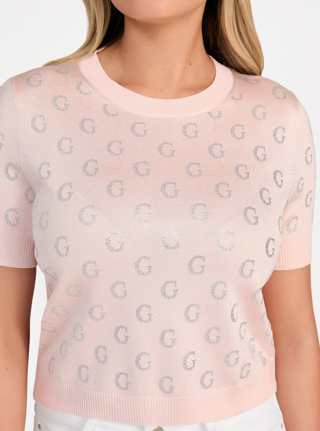 GUESS Womens Pink Jasmine Boxy Sweater Top W5GR05Z3D60 Detail View