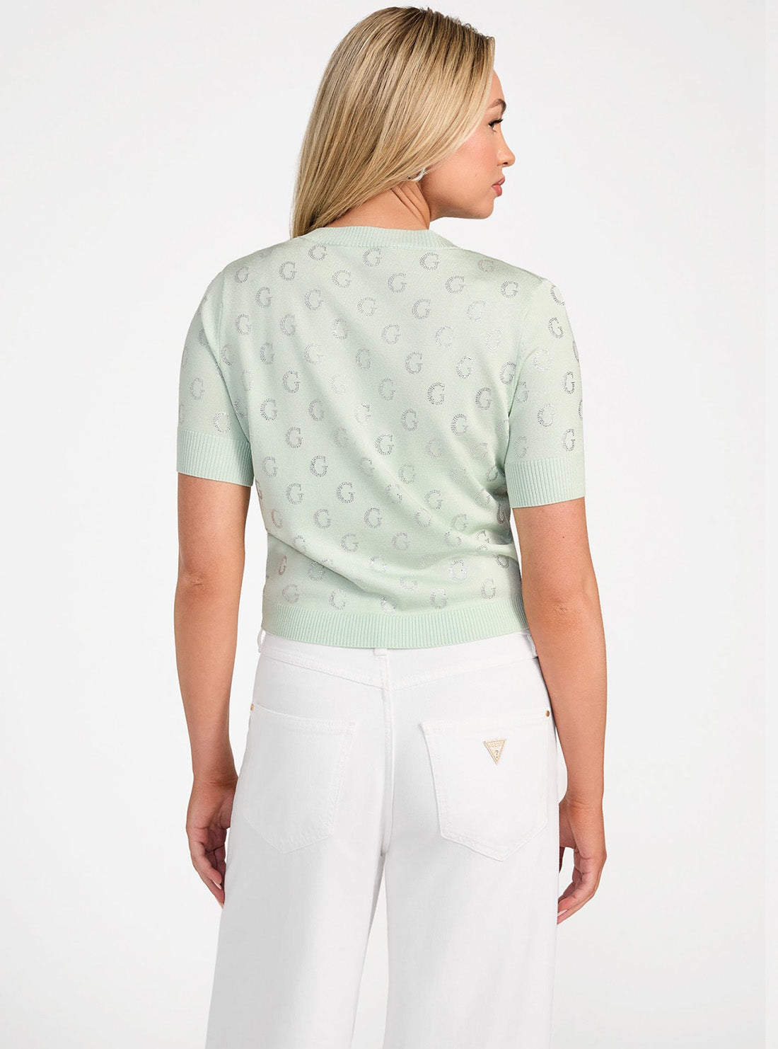 GUESS Women's Green Jasmine Boxy Sweater Top W5GR05Z3D60 Back View