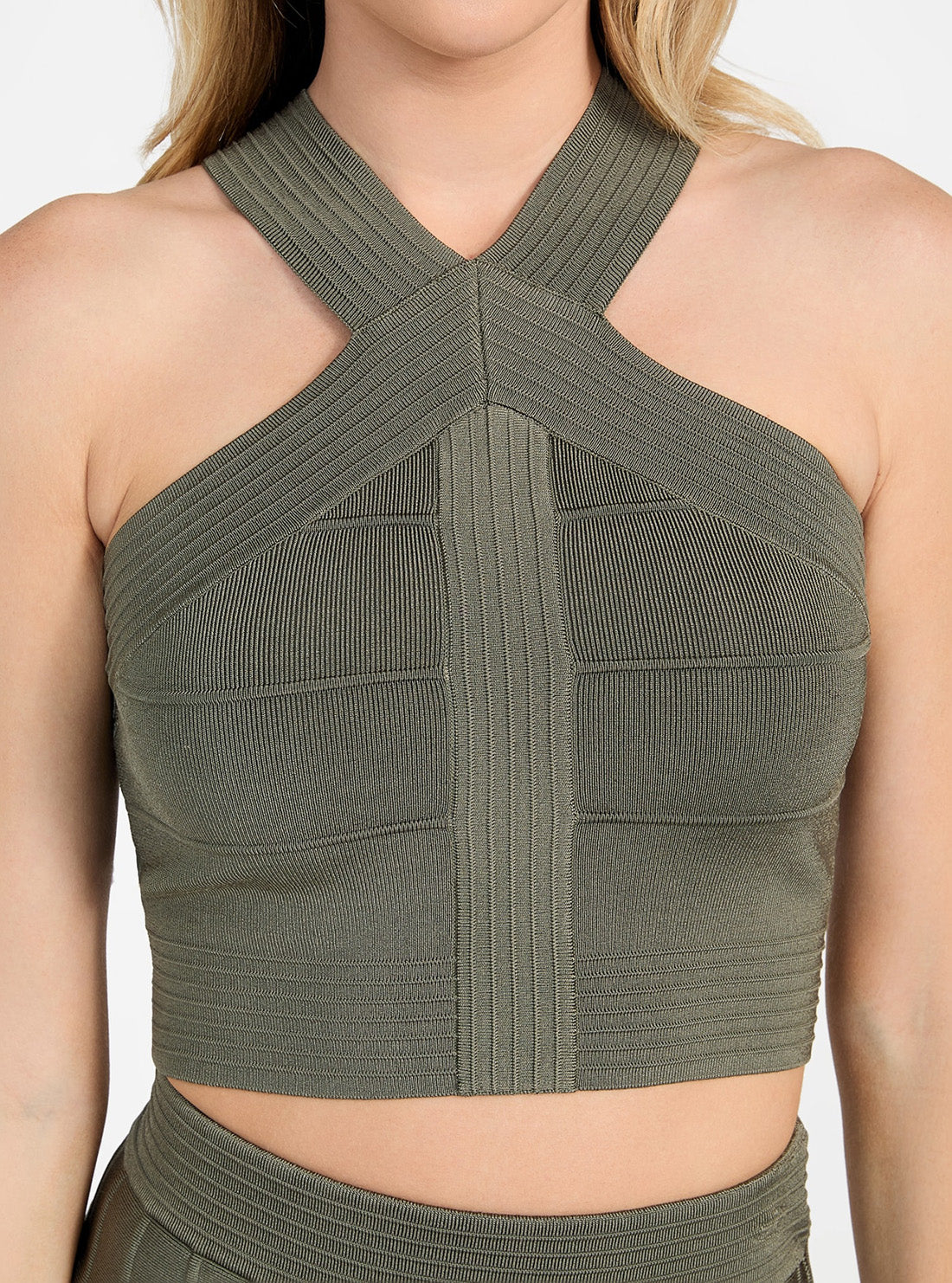 GUESS Womens Green Staci Halter Sweater Top W5GR32Z2XY0 Detail View