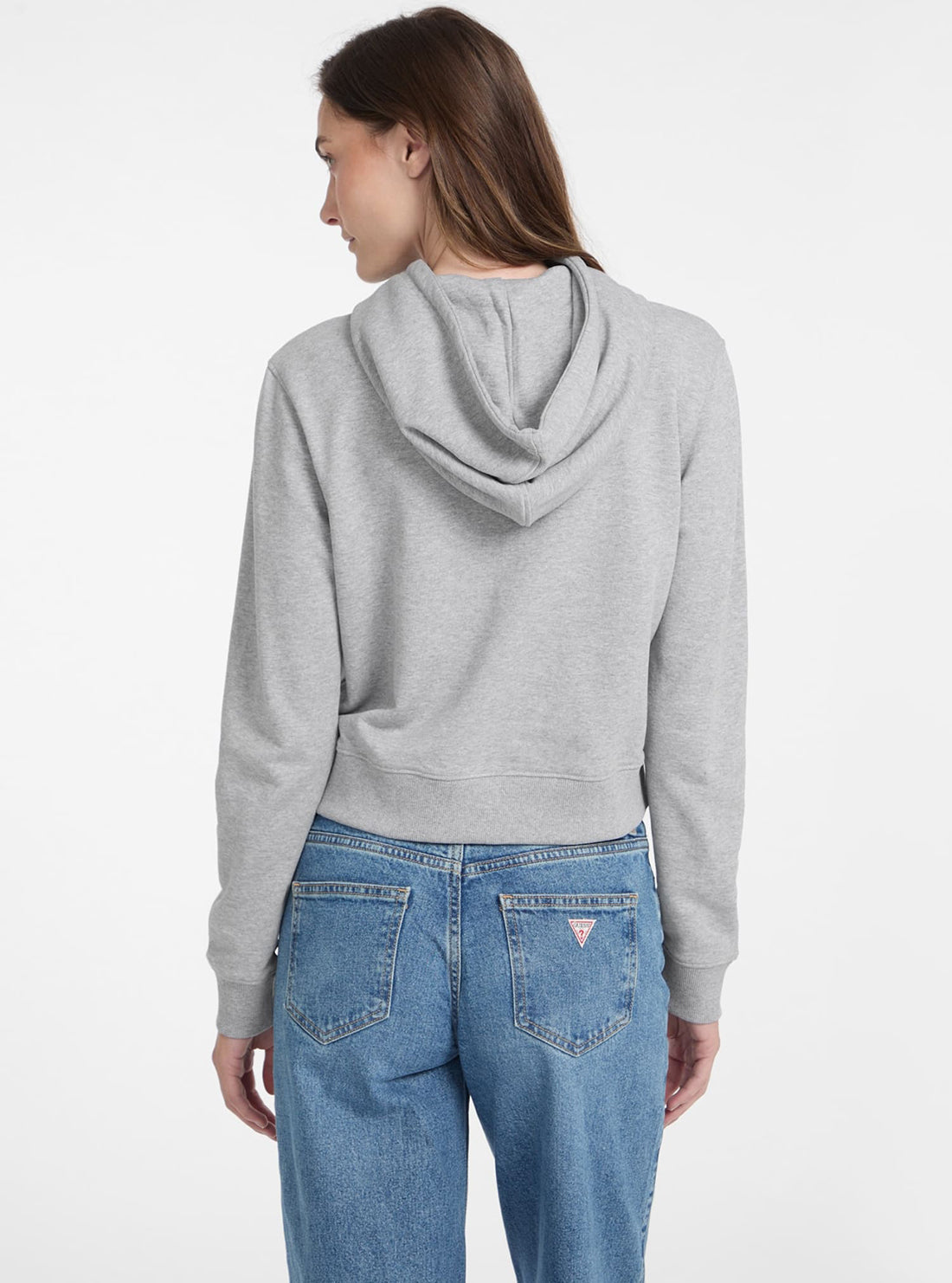 Guess Jeans Grey Crop Hood Print Sweatshirt