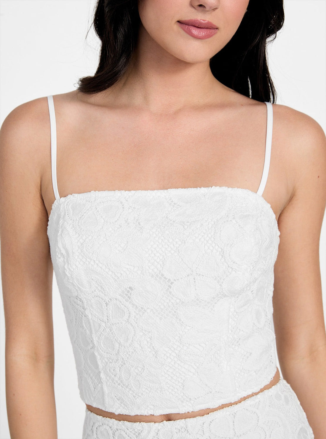 GUESS Womens White Delilah Crochet Lace Top W5YH71WHEP0 Detail View