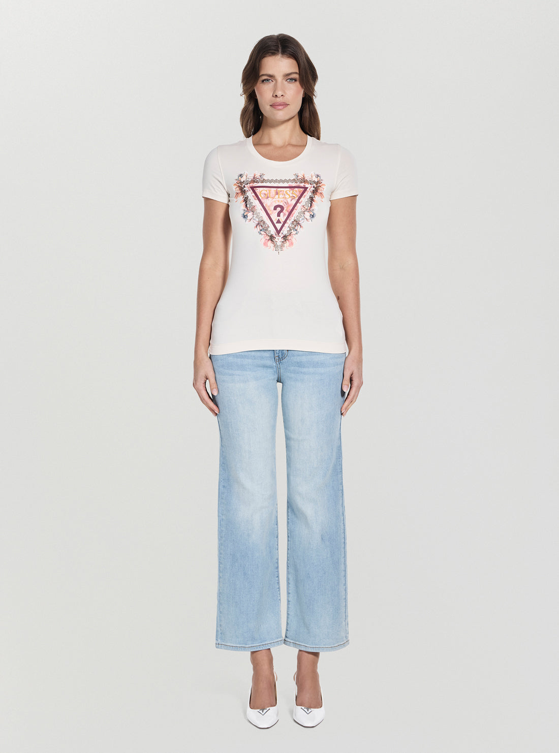 GUESS White Triangle Flowers T-Shirt W5YI08J1314 Full View