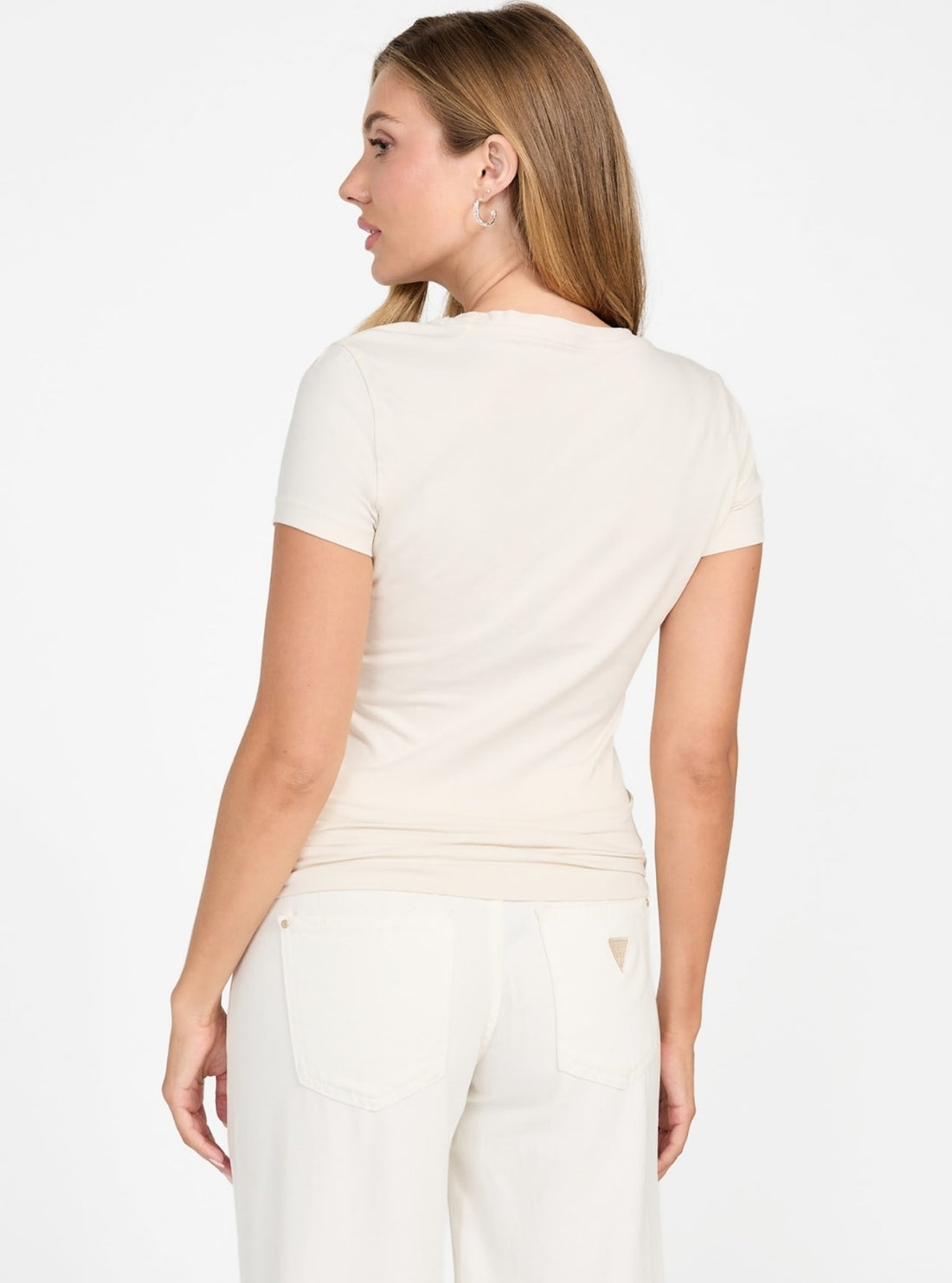 GUESS Womens White Logo Hot Fix T-Shirt W5YI16J1314 Back View