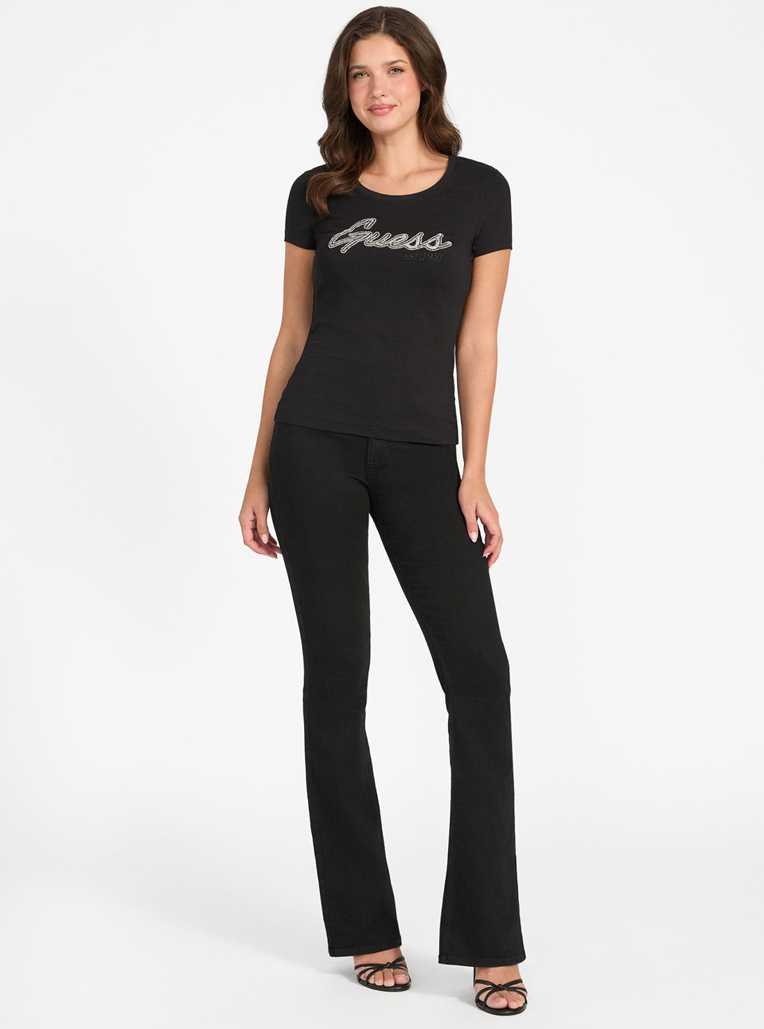 GUESS Womens Black Logo Hot Fix T-Shirt W5YI16J1314 Full View