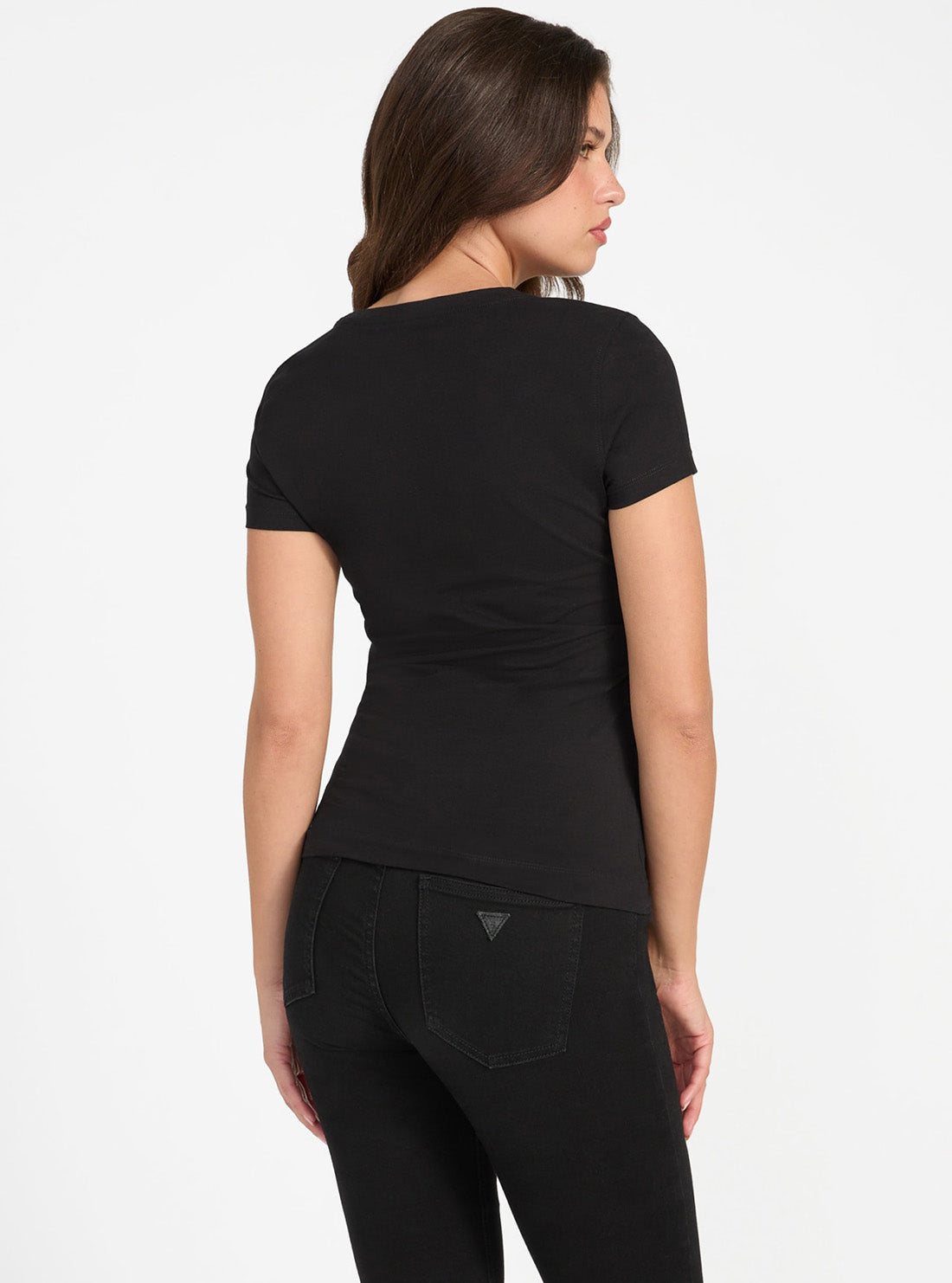 GUESS Womens Black Logo Hot Fix T-Shirt W5YI16J1314 Back view