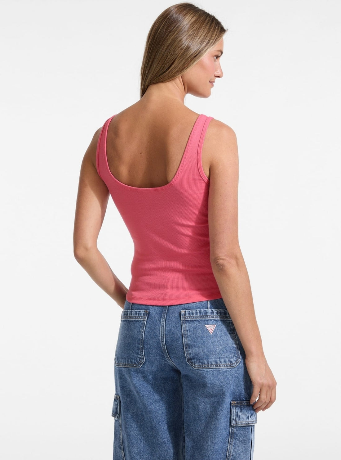 Guess Jeans Pink Embroidered Logo Tank Top W5YP35KA0H1 Back View