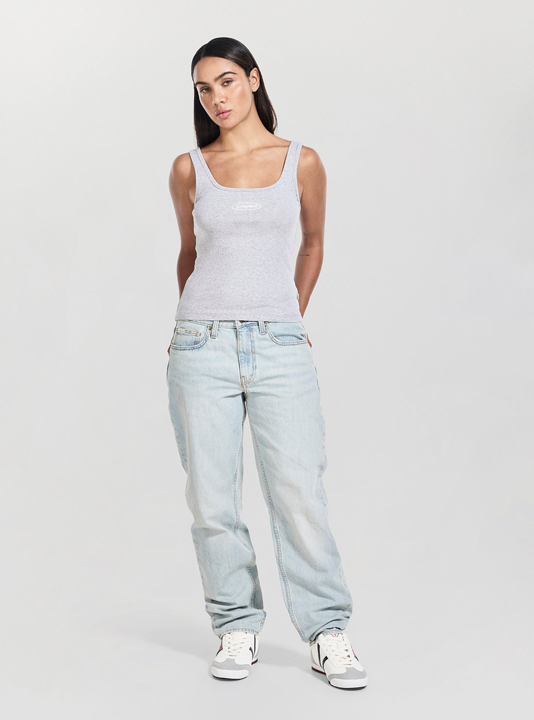 Guess Jeans Grey Embroidered Logo Tank Top W5YP35KA0H1 Full View
