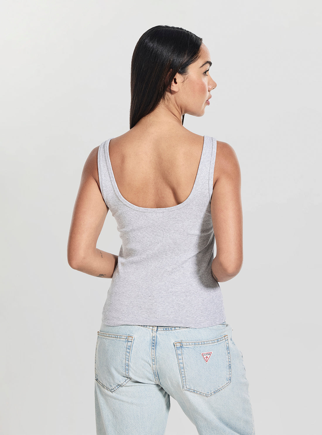 Guess Jeans Grey Embroidered Logo Tank Top W5YP35KA0H1 Back View