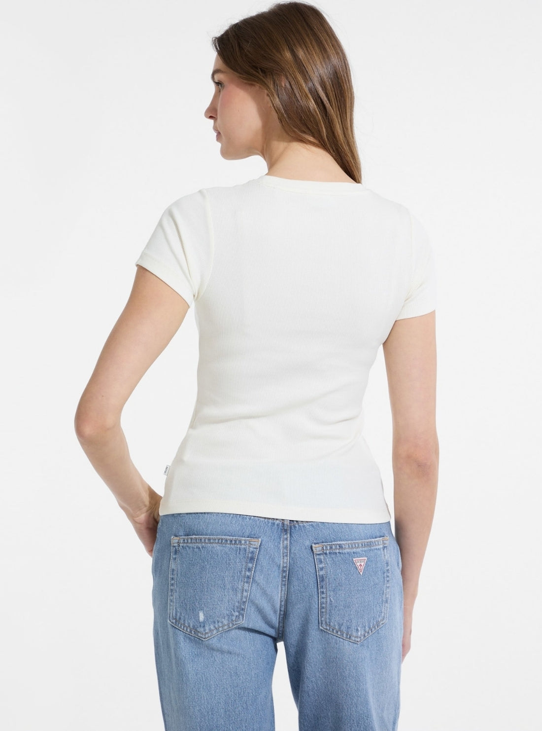 Guess Jeans Beige Embroidered Slim T-Shirt  W5YP37KA0H1 Back View
