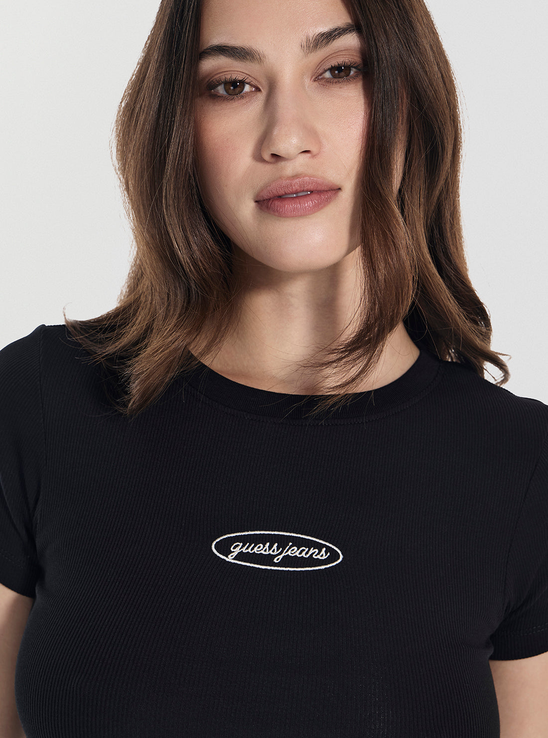 Guess Jeans Black Embroidered Slim T-Shirt W5YP37KA0H1  Detail View