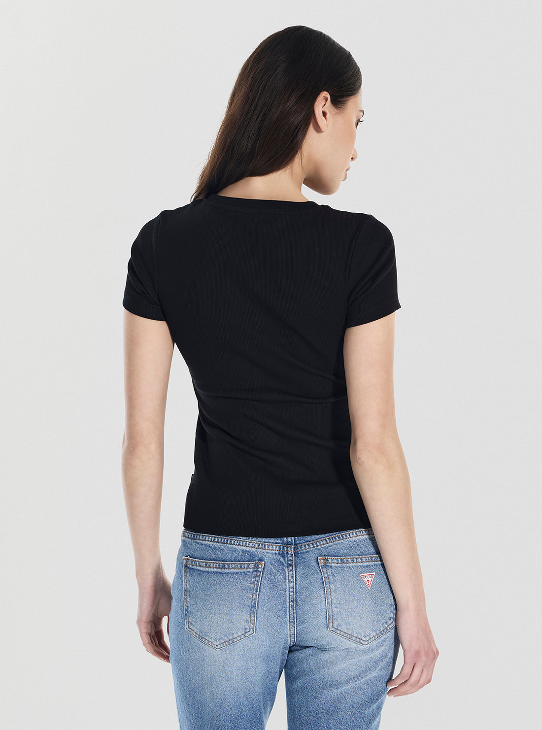 Guess Jeans Black Embroidered Slim T-Shirt W5YP37KA0H1  Back View