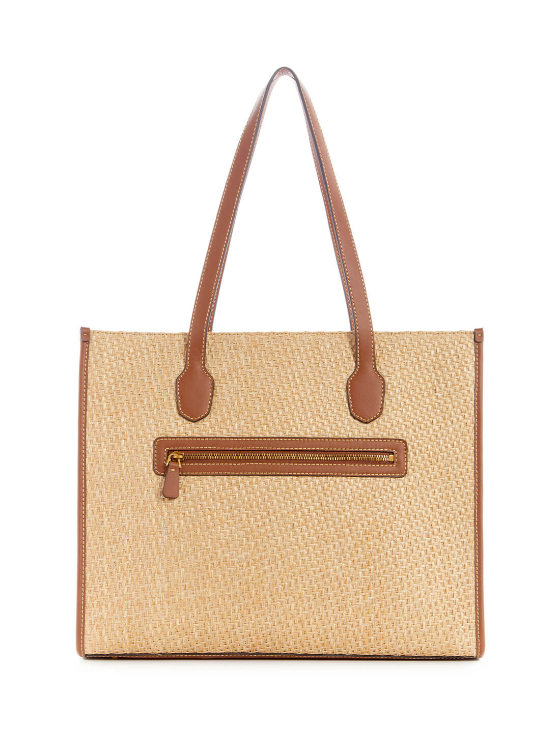 Cognac Brown and Natural Silvana Tote Bag | GUESS Women's Handbags | back view