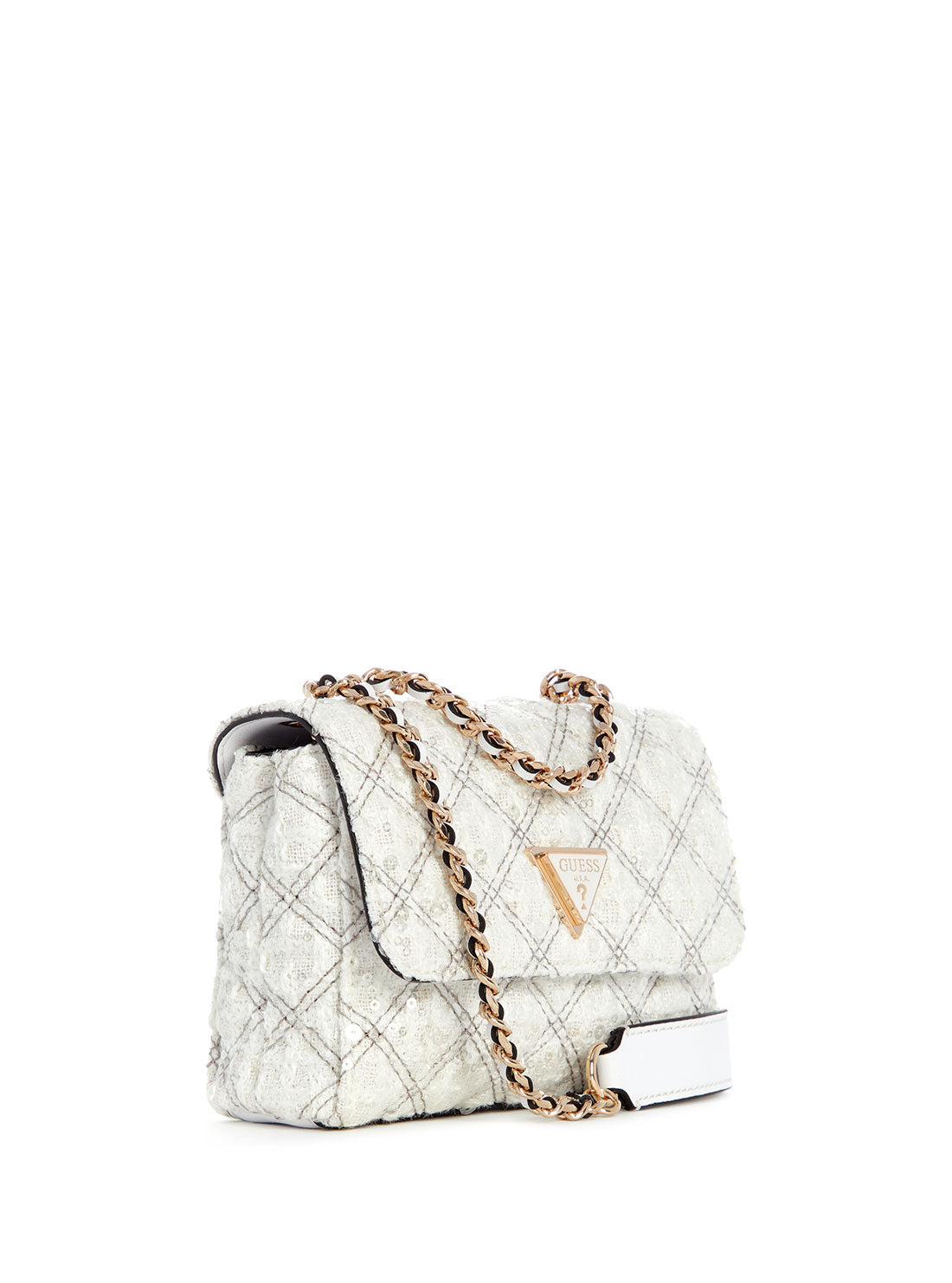 GUESS White Tweed Giully Mini Crossbody Bag side view