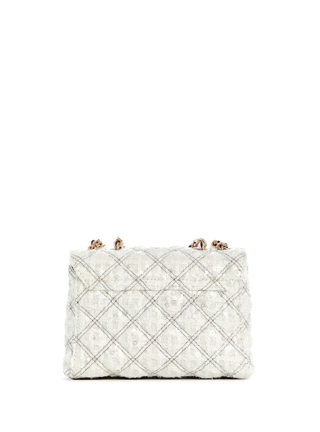 GUESS White Tweed Giully Mini Crossbody Bag back view