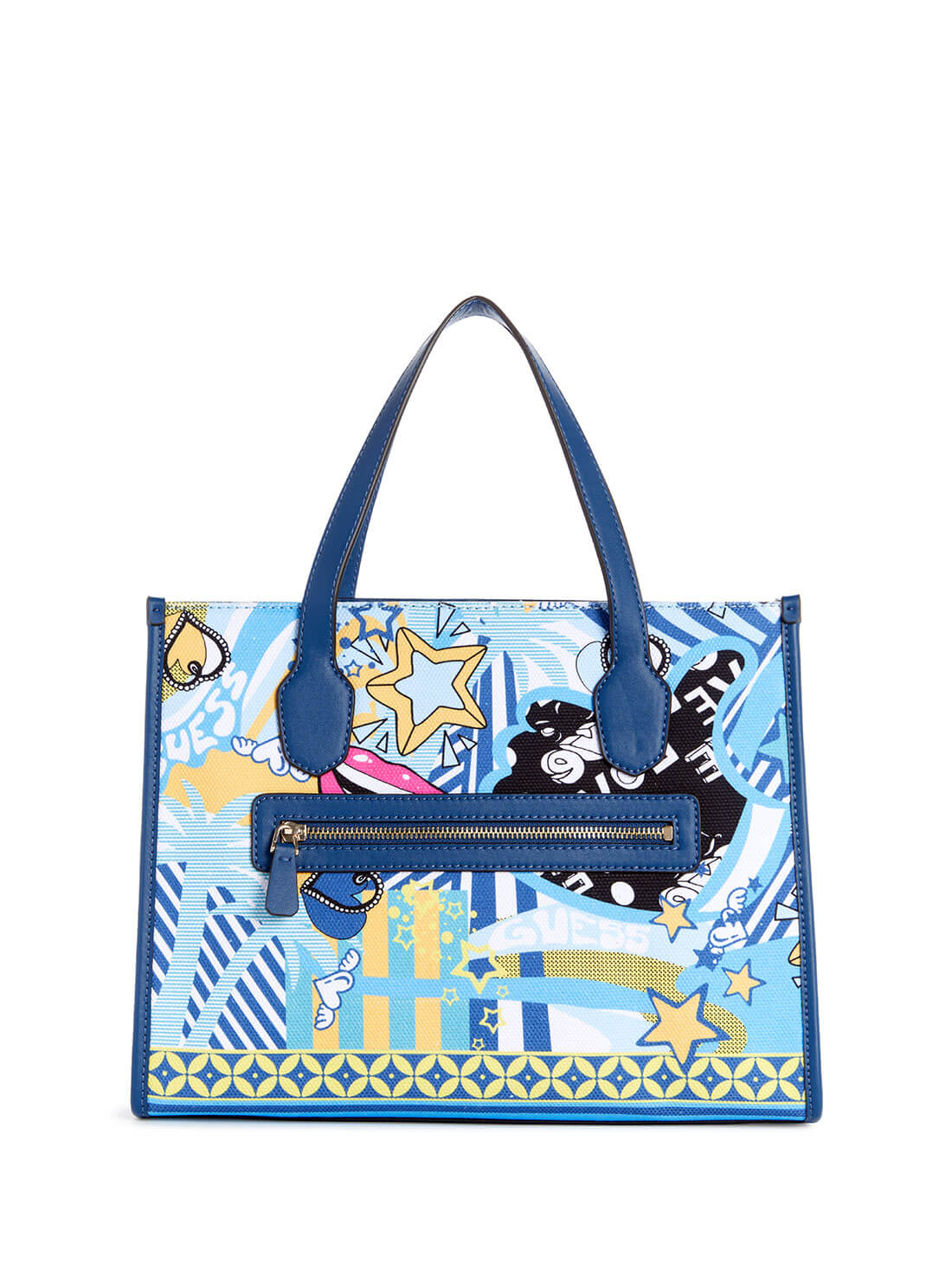 Blue Graphic Silvana Small Tote Bag | GUESS Women's Handbags | back view