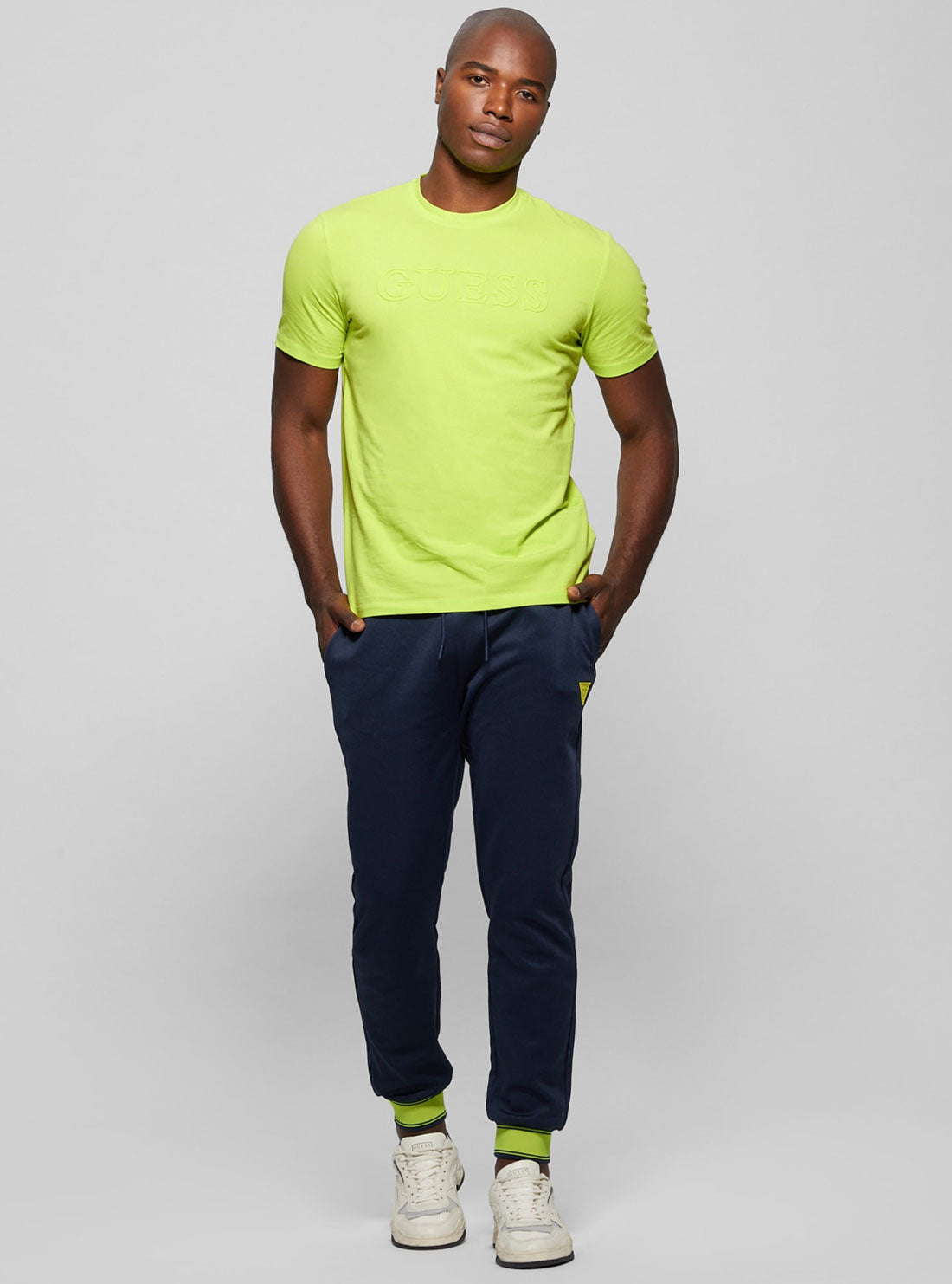 Eco Fluorescent Blue Leroi Active Pants | GUESS men's apparel | full view
