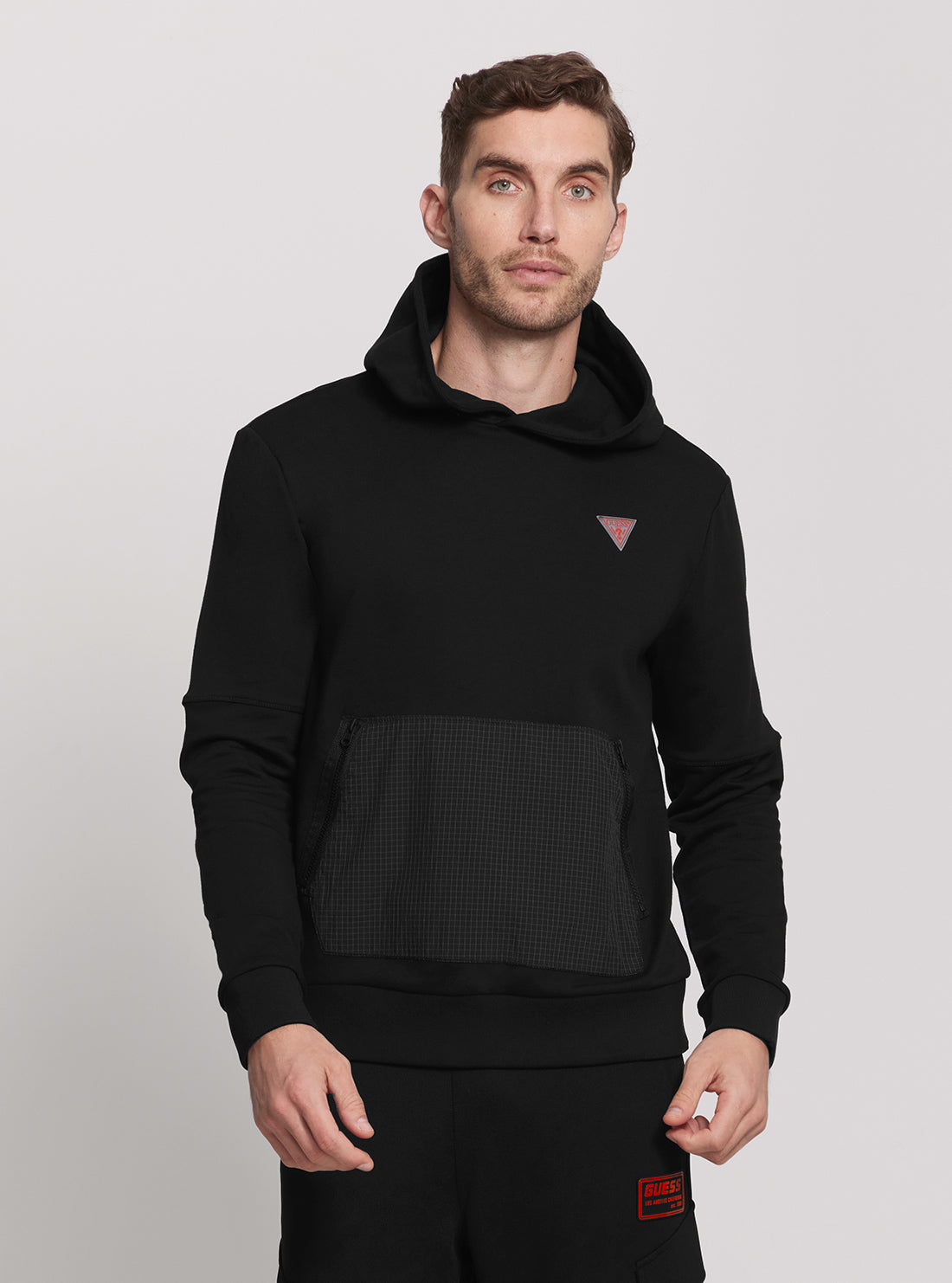 GUESS Eco Black Zubin Hoodie Jumper front view