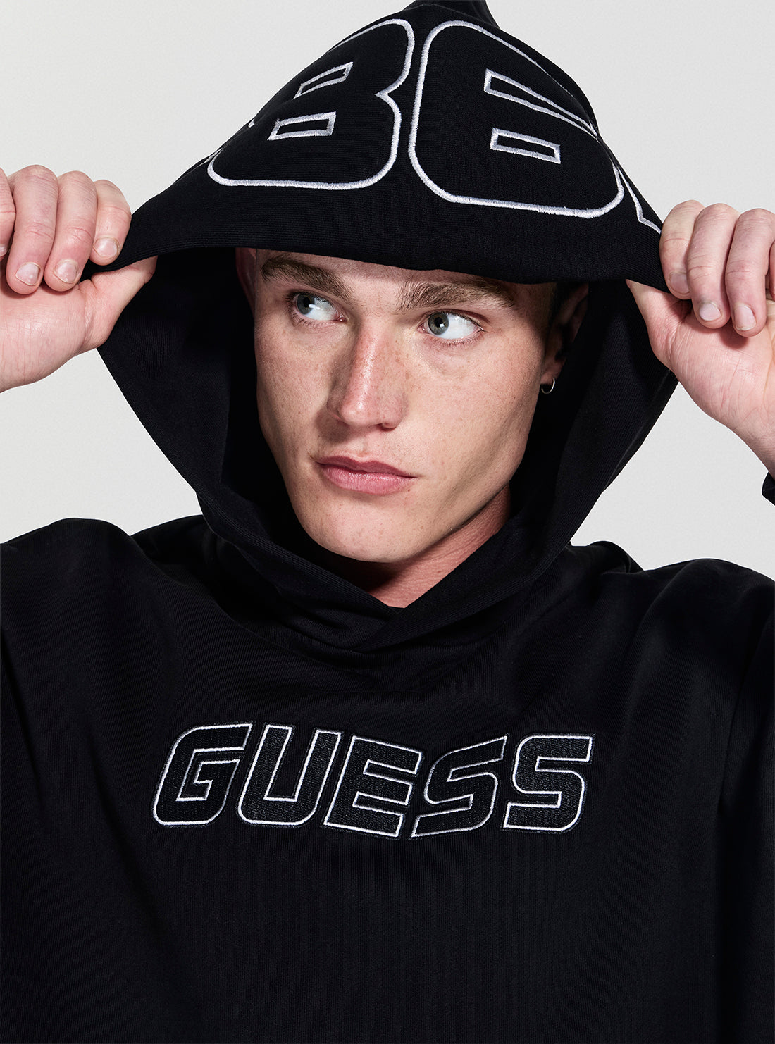 GUESS Womens Black Mentore Hoodie Active Sweatshirt Z5YQ00KCE91 Detail View