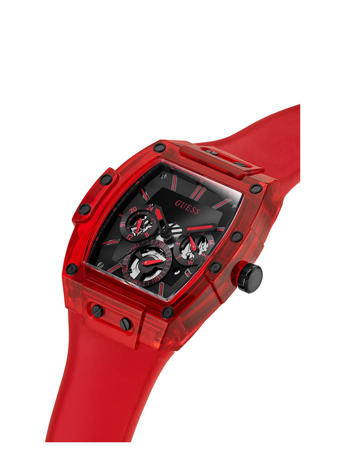 Red Phoenix Transparent Silicone Watch | GUESS Men's Watches | alternative front view