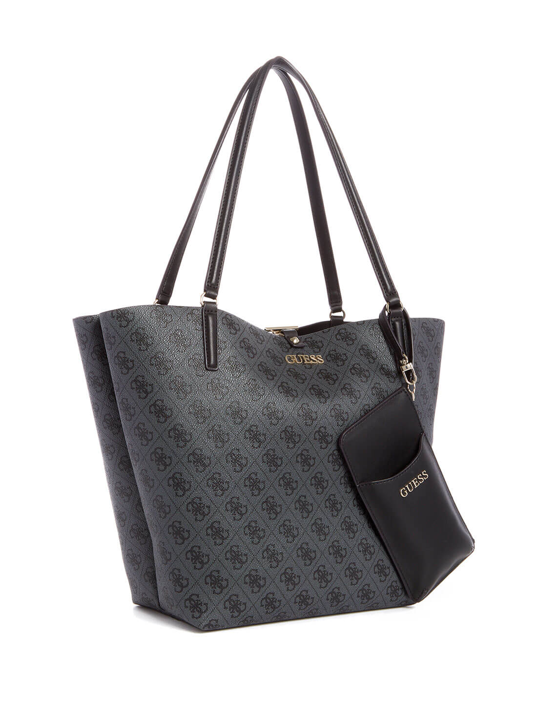 Black Logo Alby Tote Bag | GUESS Women's Handbags | side view