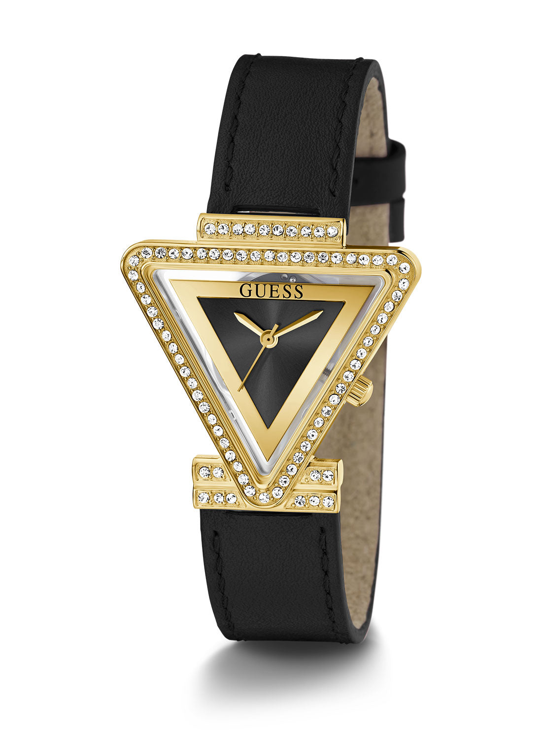 Gold Black Fame Crystal Leather Watch