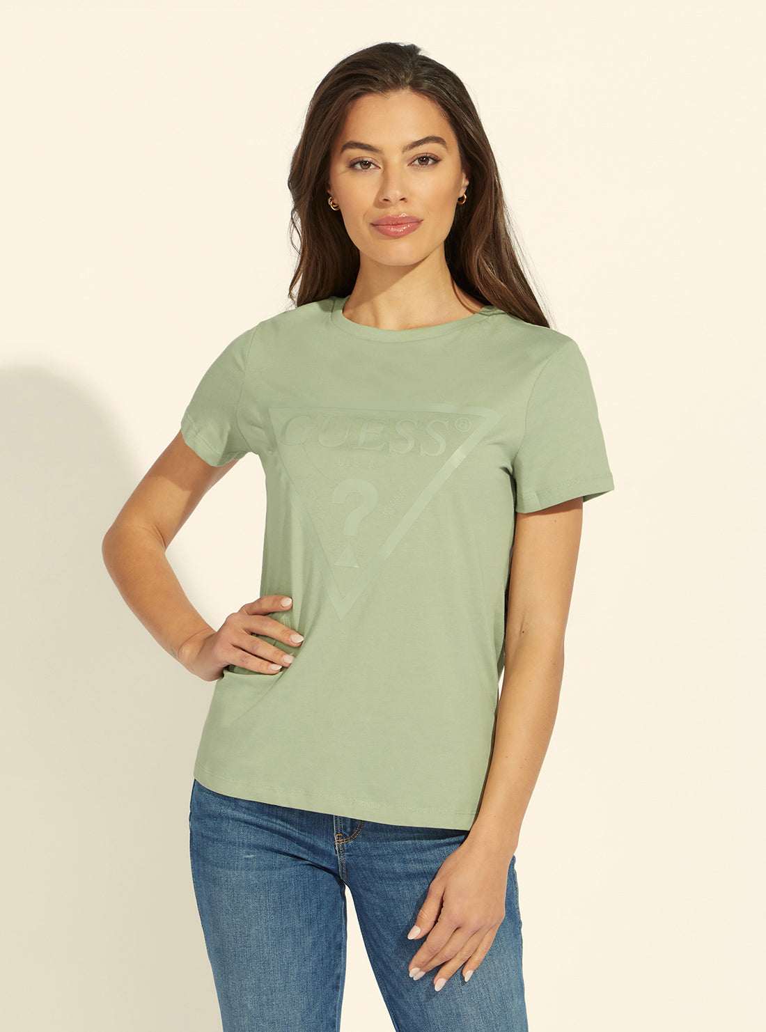 guess womens Eco Green Adele Triangle Logo T-Shirt front view