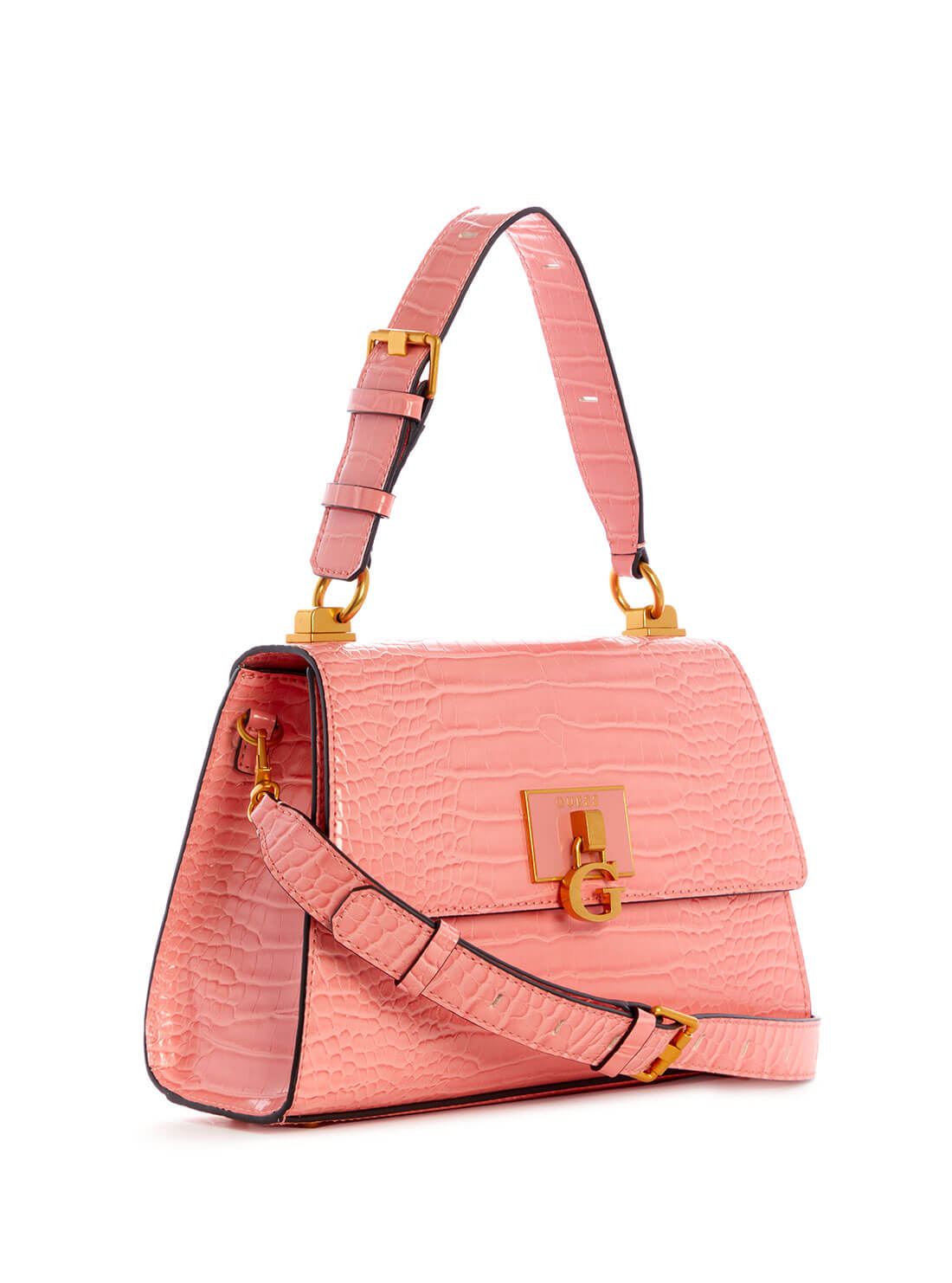 GUESS Womens  Pink Croc Stephi Top Handle Satchel CA787520 Front Side  View