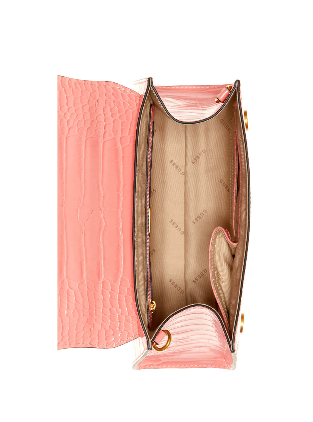 GUESS Womens  Pink Croc Stephi Top Handle Satchel CA787520 Inside View