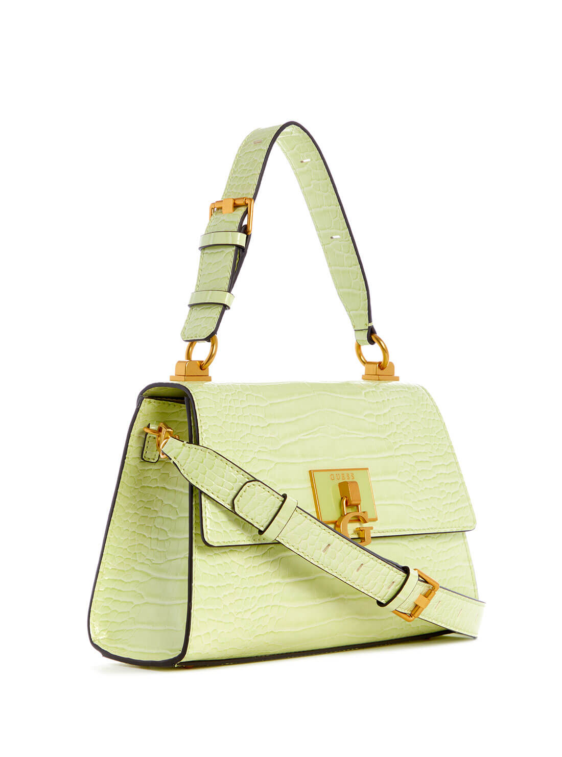GUESS Womens  Green Croc Stephi Top Handle Satchel CA787520 Front Side View
