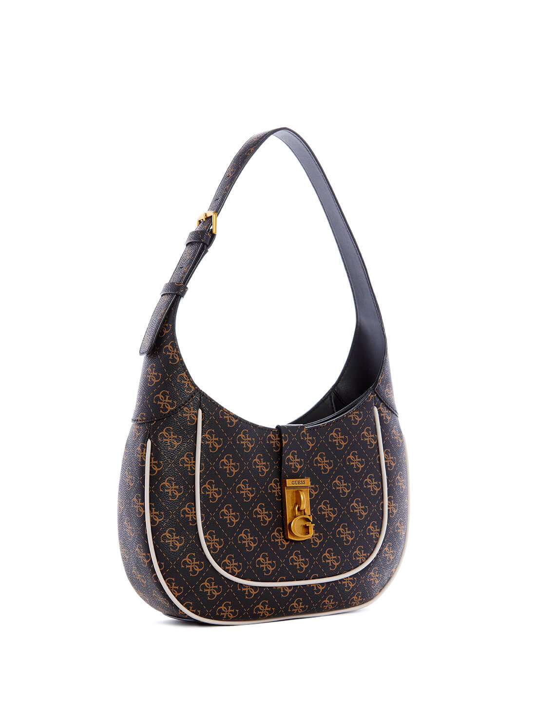GUESS Womens Black Brown Logo Maimie Hobo Bag SB840902 Front Side  View