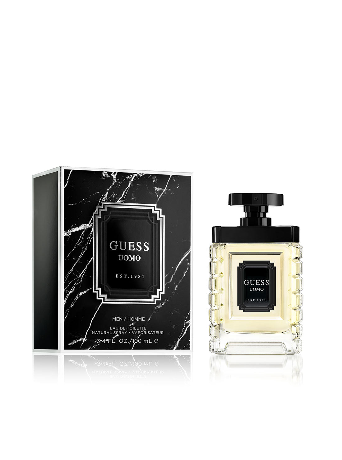 GUESS Mens UOMO Fragrance 100ml GSF32660 Bottle and Packaging View