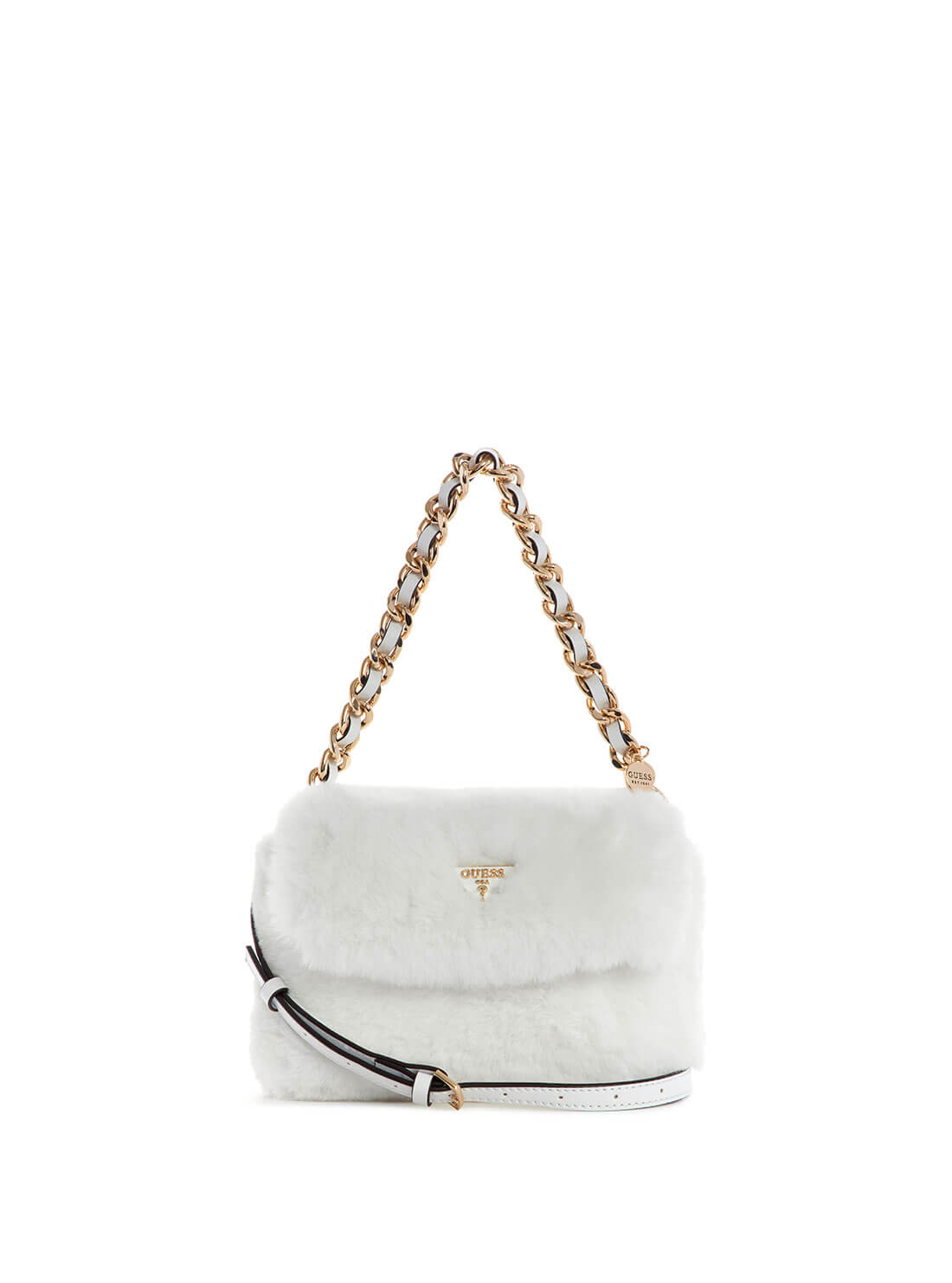 GUESS Women's White Giselda Crossbody Flap Bag FG839321 Front View