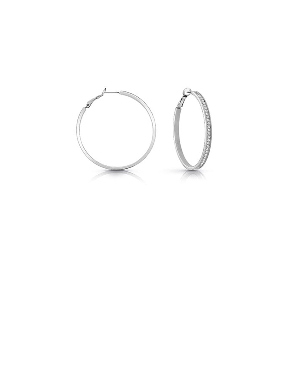 GUESS Women's Silver Colour My Day Hoop Earrings UBE02247JWRH Front View