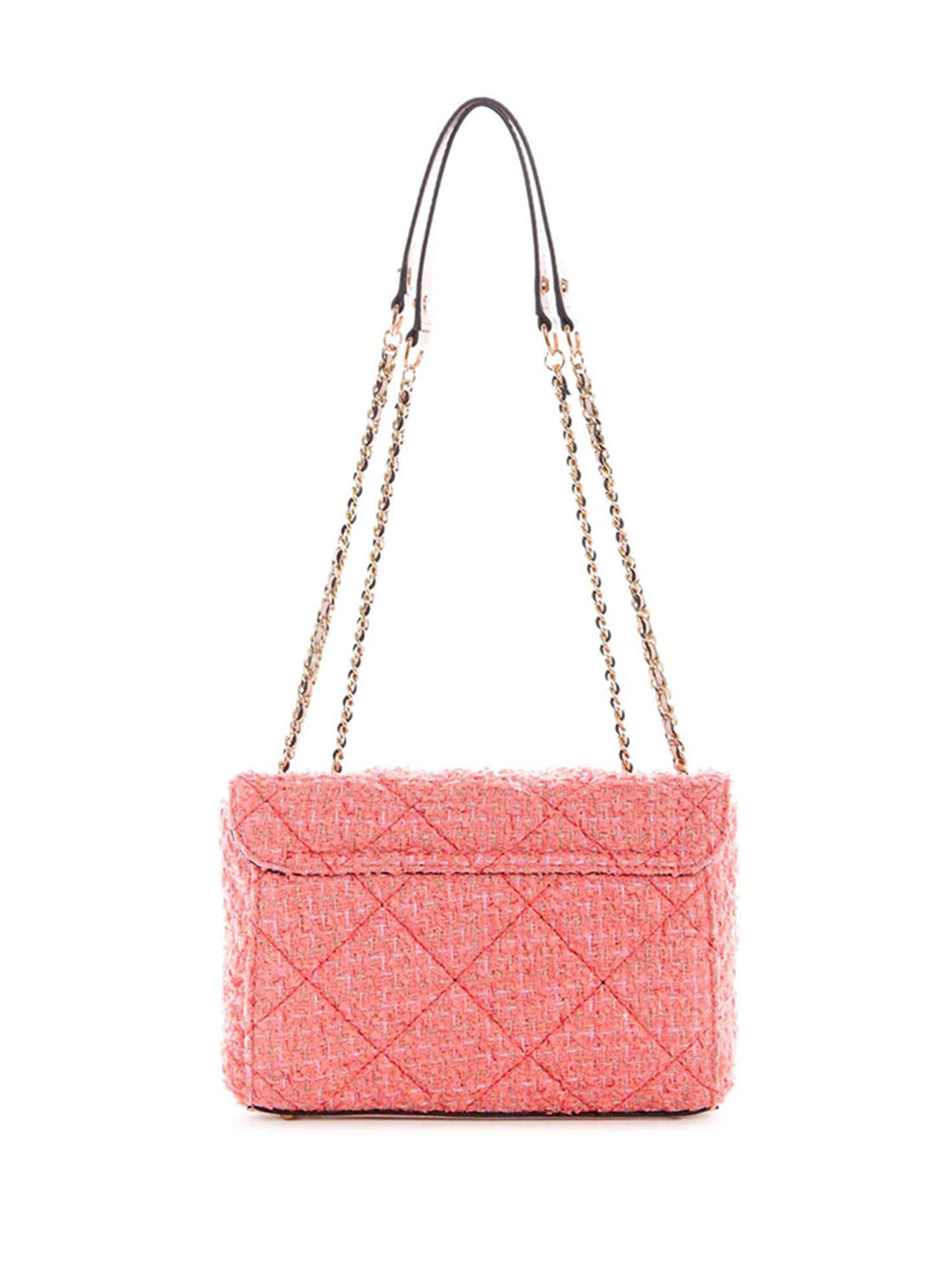 GUESS Womens Coral Pink Tweed Cessily Convertible Crossbody Bag TC767921 Back View
