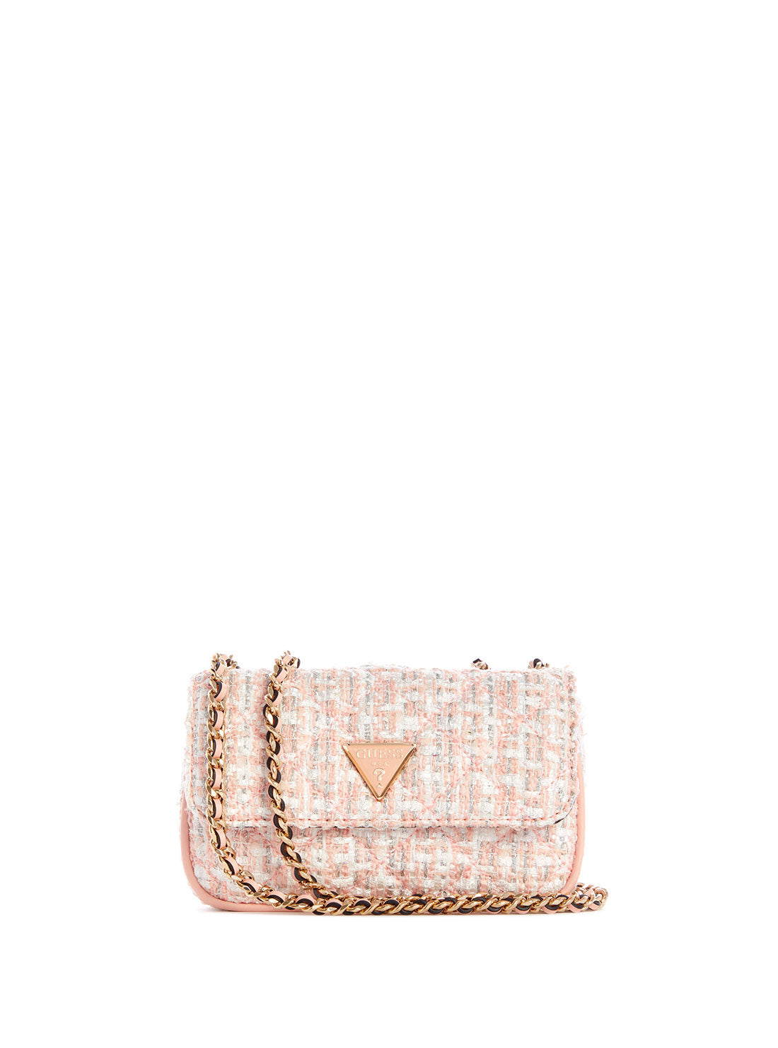 GUESS Womens Pink Multi Tweed Cessily Micro Mini Crossbody Bag PT767978 Front View