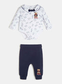 GUESS Baby Boy Blue Anchor Print Onesie And Pants 2-Piece Set (0-12m) P2RG05KA6W0 Front View